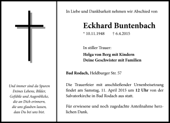 Traueranzeige von Eckhard Buntenbach von Neue Presse Coburg