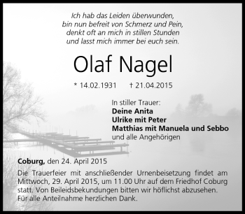 Traueranzeige von Olaf Nagel von Neue Presse Coburg