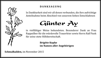 Traueranzeige von Günter Ay von Südthüringer Presse