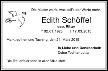 Traueranzeige von Edith Schöffel von Frankenpost