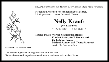 Traueranzeige von Nelly Krauß von Südthüringer Presse
