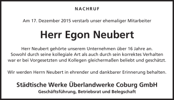 Traueranzeige von Egon Neubert von Neue Presse Coburg