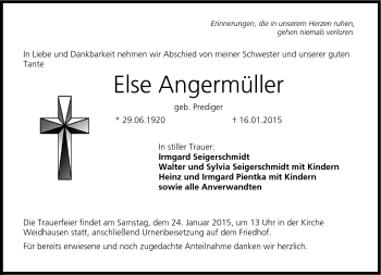Traueranzeige von Else Angermüller von Neue Presse Coburg