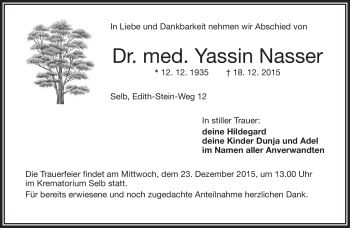 Traueranzeige von Yassin Nasser von Frankenpost