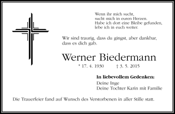 Traueranzeige von Werner Biedermann von Frankenpost