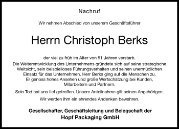 Traueranzeige von Christoph Berks von Neue Presse Coburg