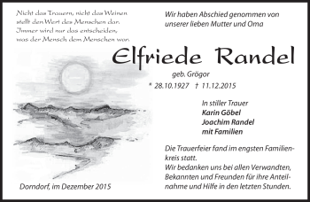 Traueranzeige von Elfriede Randel von Südthüringer Presse