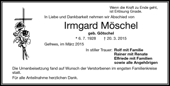 Traueranzeige von Irmgard Möschel von Frankenpost