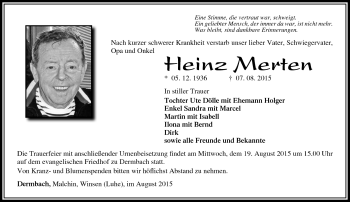 Traueranzeige von Heinz Merten von Südthüringer Presse