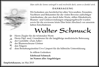 Traueranzeige von Walter Schmuck von Südthüringer Presse