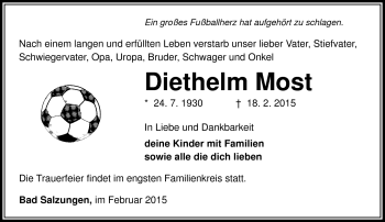 Traueranzeige von Diethelm Most von Südthüringer Presse