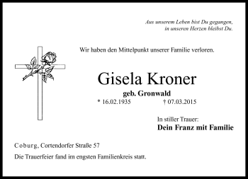 Traueranzeige von Gisela Kroner von Neue Presse Coburg