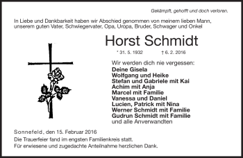Traueranzeige von Horst Schmidt von Neue Presse Coburg
