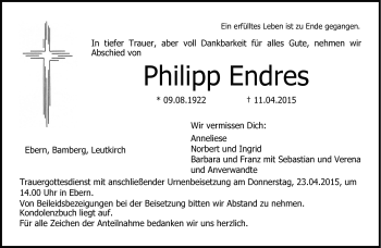 Traueranzeige von Philipp Endres von Neue Presse Coburg