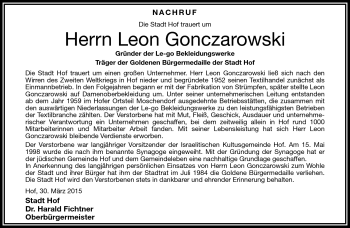 Traueranzeige von Leon Gonczarowski von Frankenpost
