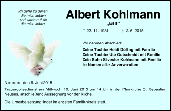 Traueranzeige von Albert Kohlmann von Neue Presse Coburg