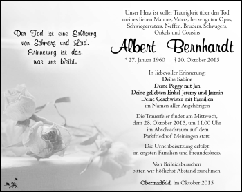 Traueranzeige von Albert Bernhardt von Südthüringer Presse