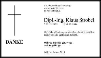 Traueranzeige von Klaus Strobel von Frankenpost