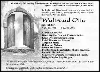 Traueranzeige von Waltraud Otto von Südthüringer Presse