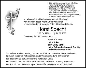 Traueranzeige von Horst Specht von Frankenpost