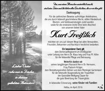 Traueranzeige von Kurt Freißlich von Südthüringer Presse