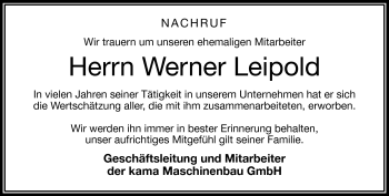 Traueranzeige von Werner Leipold von Frankenpost