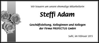 Traueranzeige von Steffi Adam von Südthüringer Presse