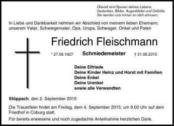 Traueranzeige von Friedrich Fleischmann von Neue Presse Coburg