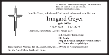 Traueranzeige von Irmgard Geyer von Frankenpost