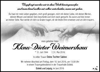 Traueranzeige von Klaus-Dieter Weimershaus von Südthüringer Presse