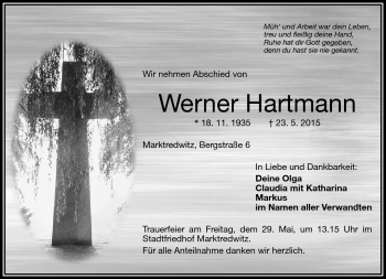 Traueranzeige von Werner Hartmann von Frankenpost