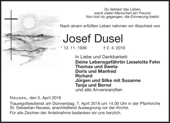 Traueranzeige von Josef Dusel von Neue Presse Coburg