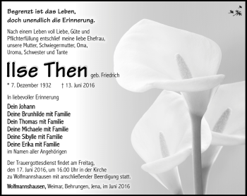 Traueranzeige von Ilse Then von Südthüringer Presse