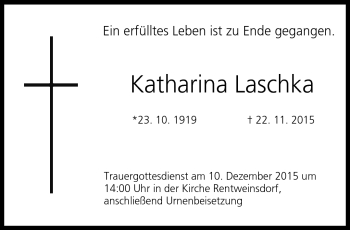 Traueranzeige von Katharina Laschka von Neue Presse Coburg