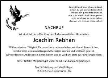 Traueranzeige von Joachim Rebhan von Südthüringer Presse