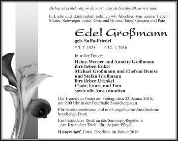 Traueranzeige von Edel Großmann von Südthüringer Presse