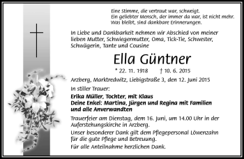 Traueranzeige von Ella Güntner von Frankenpost