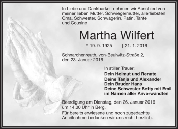 Traueranzeige von Matha Wilfert von Frankenpost