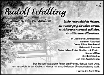 Traueranzeige von Rudolf Schilling von Südthüringer Presse