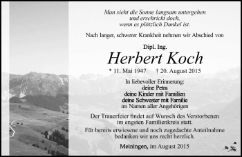 Traueranzeige von Herbert Koch von Südthüringer Presse