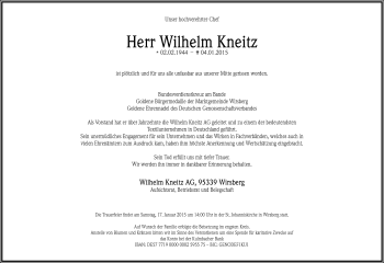 Traueranzeige von Wilhelm Kneitz von Frankenpost