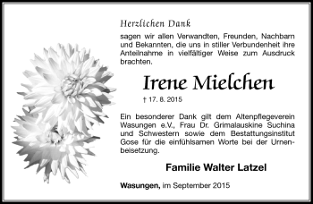Traueranzeige von Irene Mielchen von Südthüringer Presse