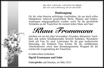 Traueranzeige von Klaus Frommann von Südthüringer Presse