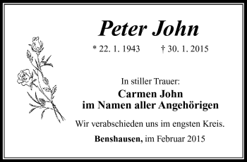 Traueranzeige von Peter John von Südthüringer Presse