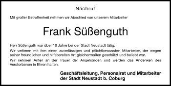 Traueranzeige von Frank Süßenguth von Neue Presse Coburg