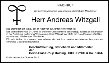 Traueranzeige von Andreas Witzgall von Neue Presse Coburg