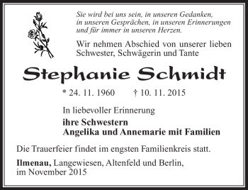 Traueranzeige von Stephanie Schmidt von Südthüringer Presse