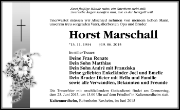 Traueranzeige von Horst Marschall von Südthüringer Presse