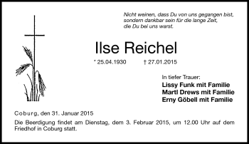 Traueranzeige von Ilse Reichel von Neue Presse Coburg