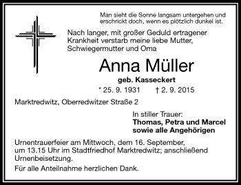 Traueranzeige von Anna Müller von Frankenpost